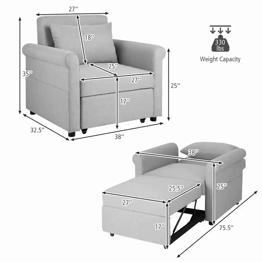 🔥Descuento por tiempo limitado - Sofá cama suave gris convertible 3 en 1 (sofá reclinable ajustable extraíble)