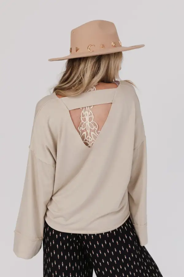 Love It V Neckline Sweater Top - Taupe