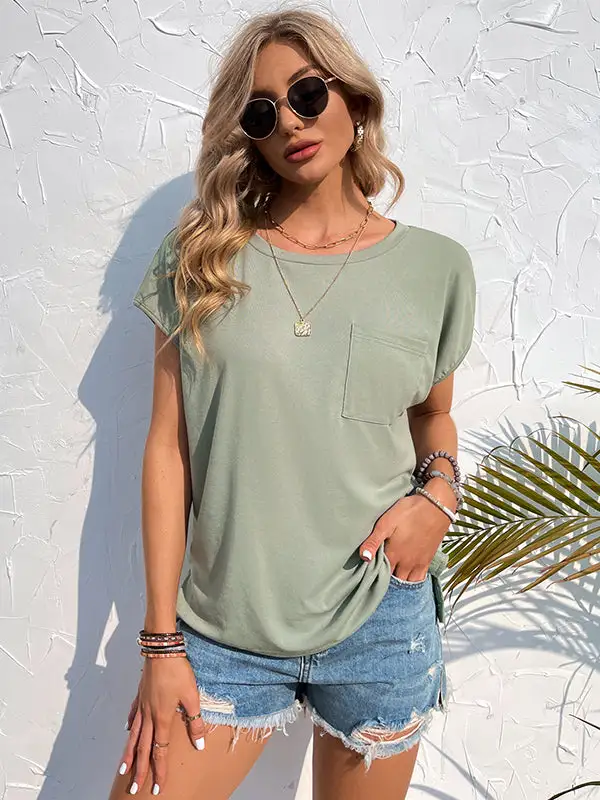 Simple Casual 5 Colors Round-Neck Short Sleeves T-Shirt Top