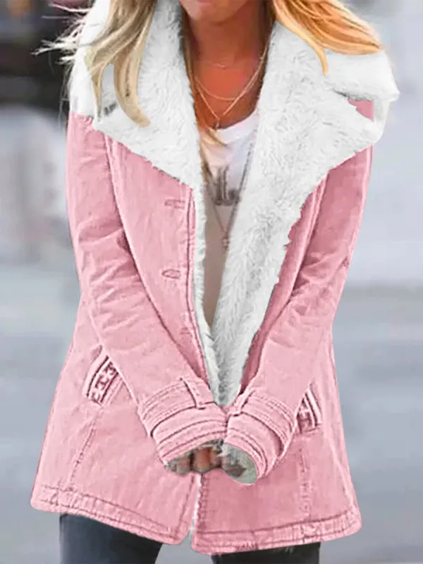 Warm winter fur lapel pocket long sleeved jacket jacket jacket