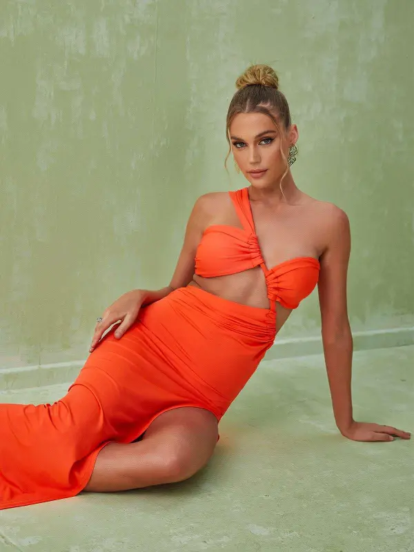Berenice One Shoulder Cutout Maxi Dress In Orange