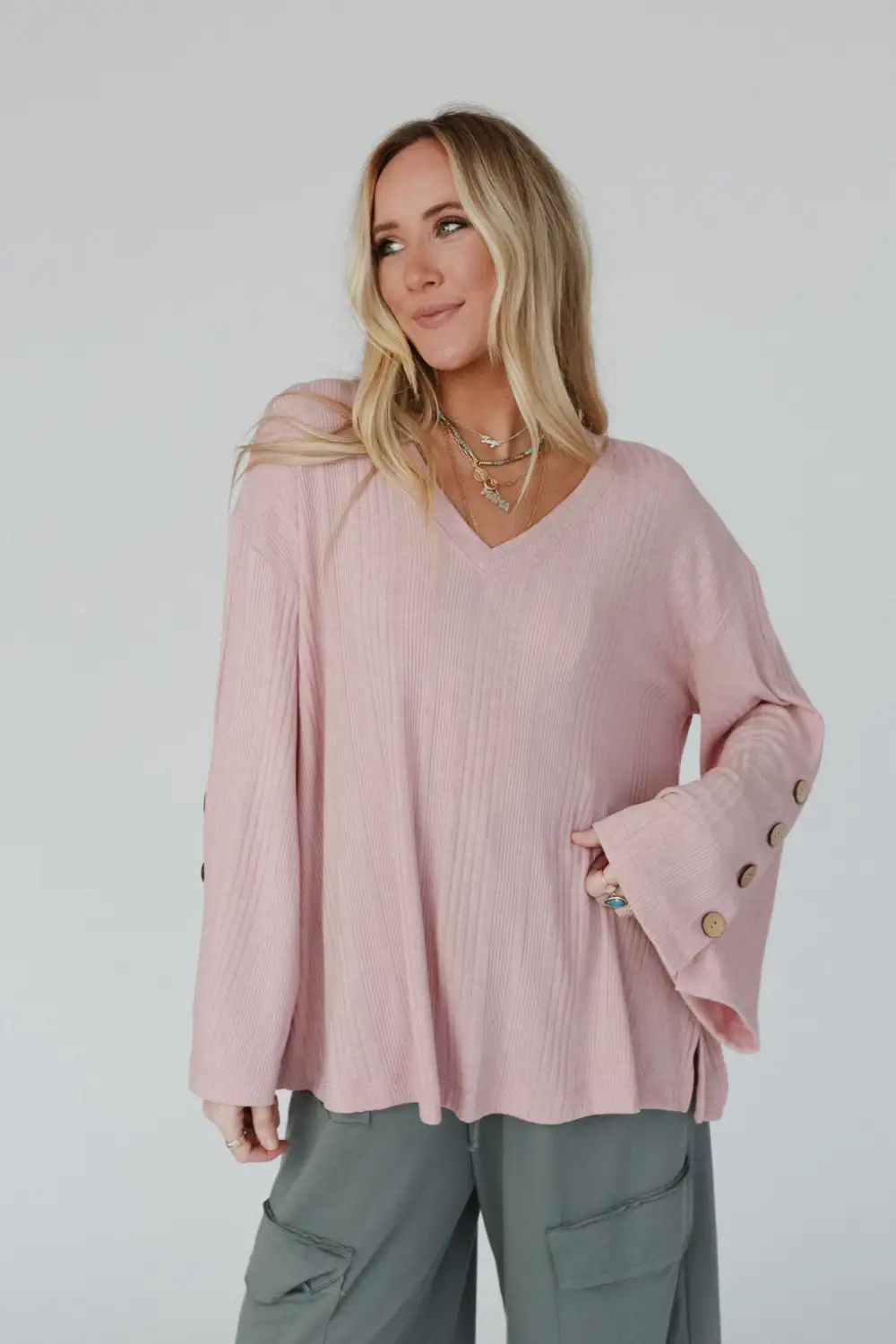 French Cafe Ribbed Knit Sweater Top - Mauve