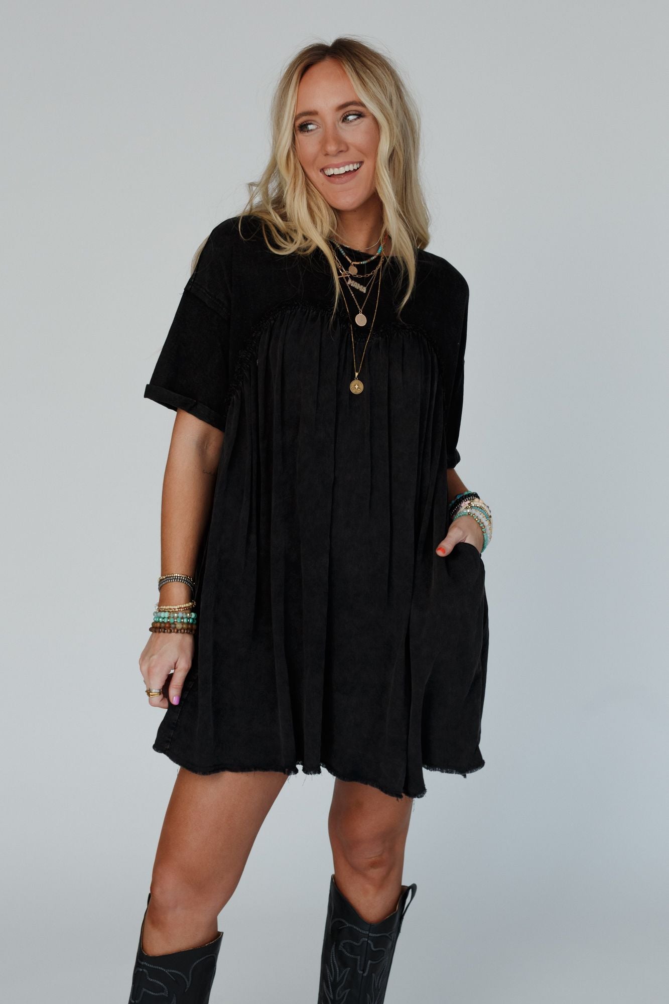 Keep In Touch Tunic Dress - Black