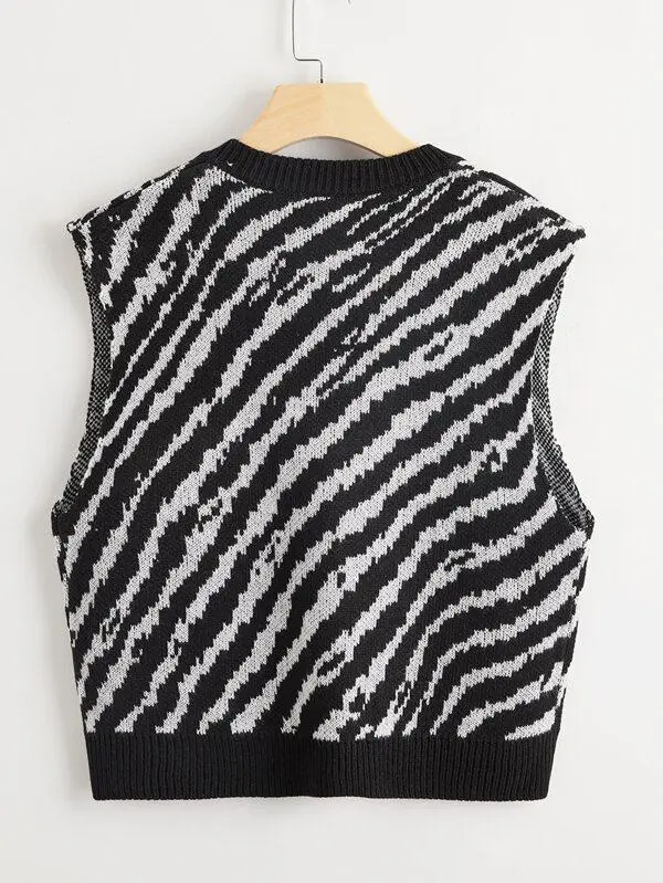 Zebra Striped Sweater Vest