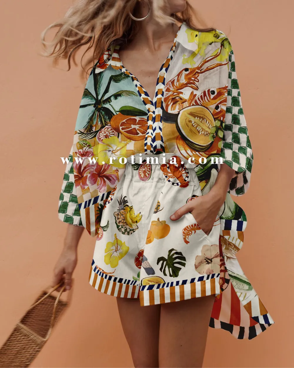 Colorful Fruit Print Casual Two-Piece Set