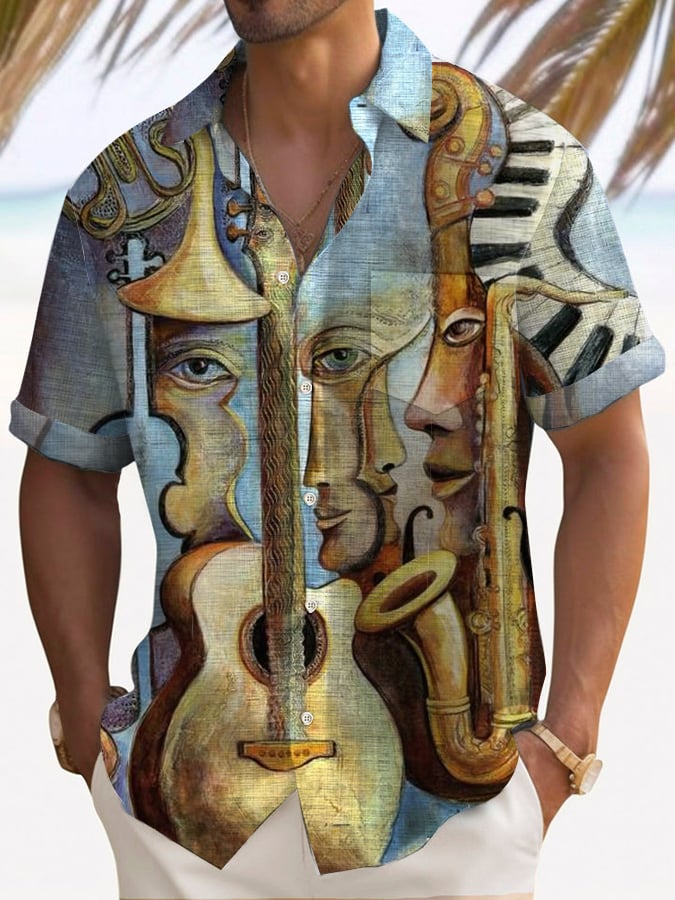 Men's Vintage Music Print Shirt