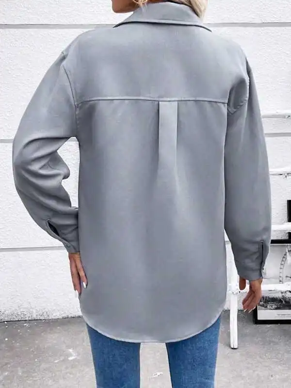 Grey Plain Collared Outerwear