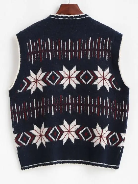 Crew Neck Geo Pattern Sweater Vest