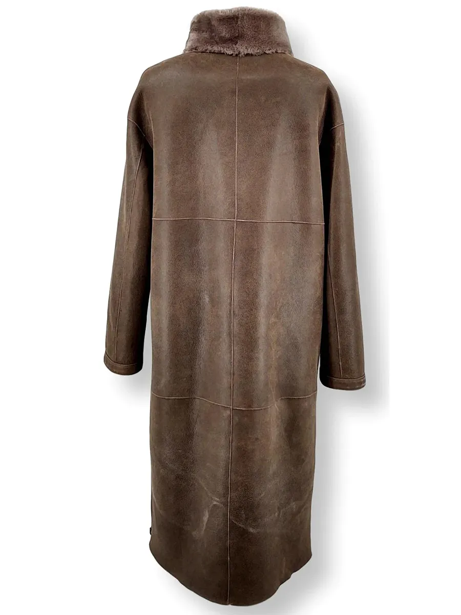 Wool leather double-sided patchwork design long coat