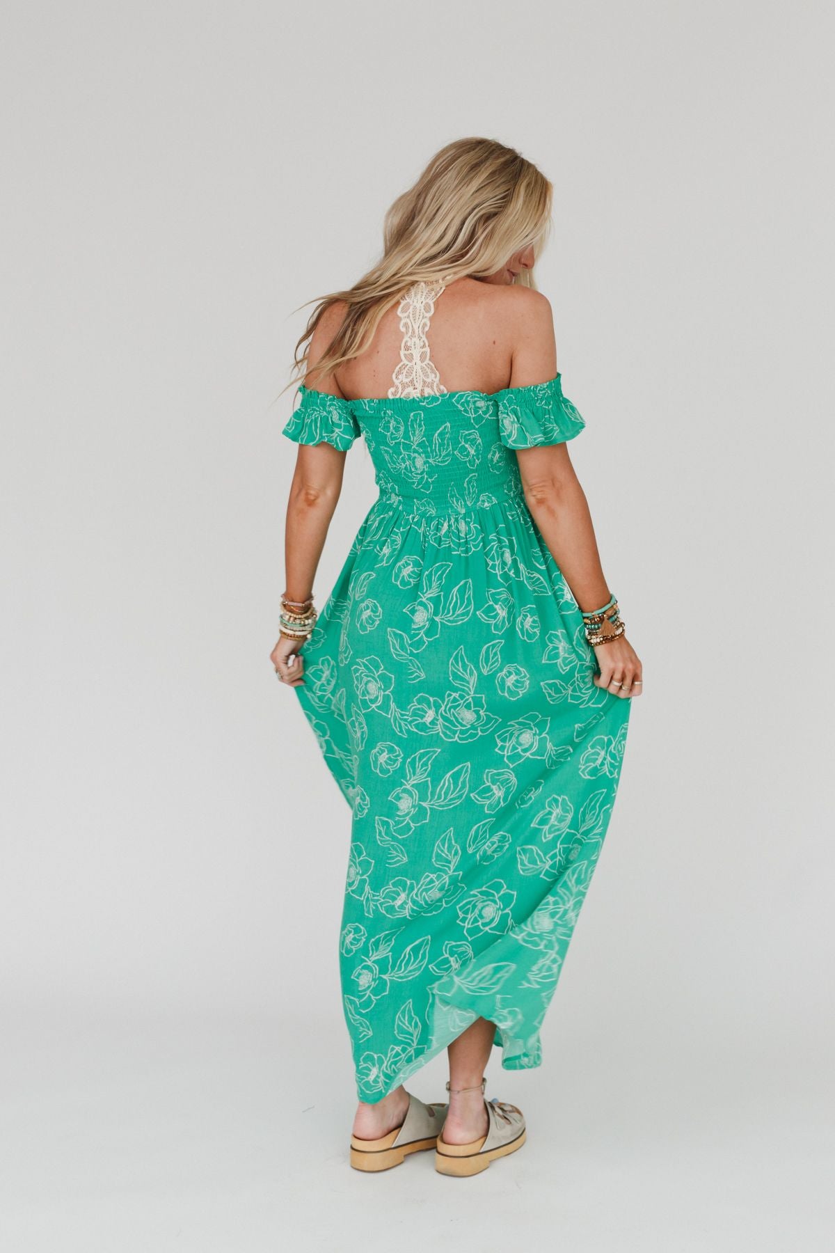 Blooming Love Off The Shoulder Maxi Dress - Green