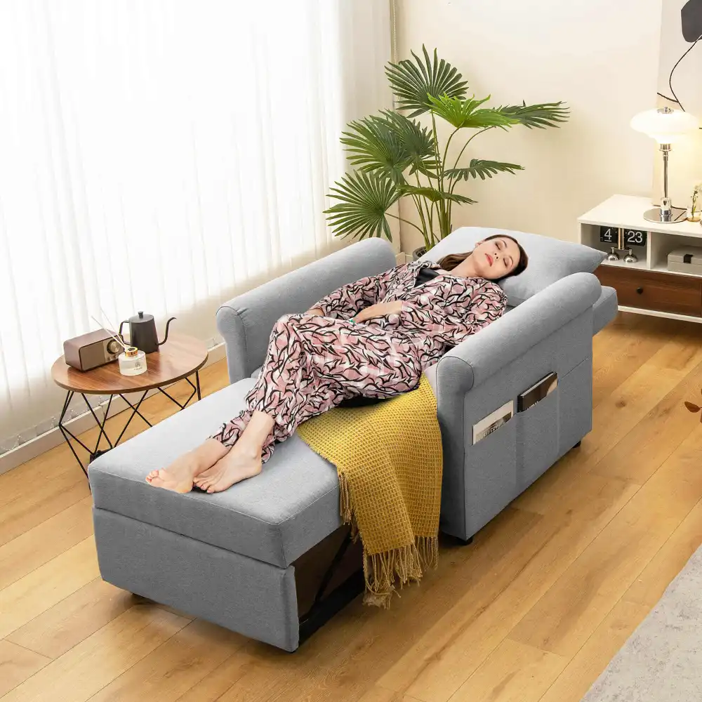 🔥Descuento por tiempo limitado - Sofá cama suave gris convertible 3 en 1 (sofá reclinable ajustable extraíble)