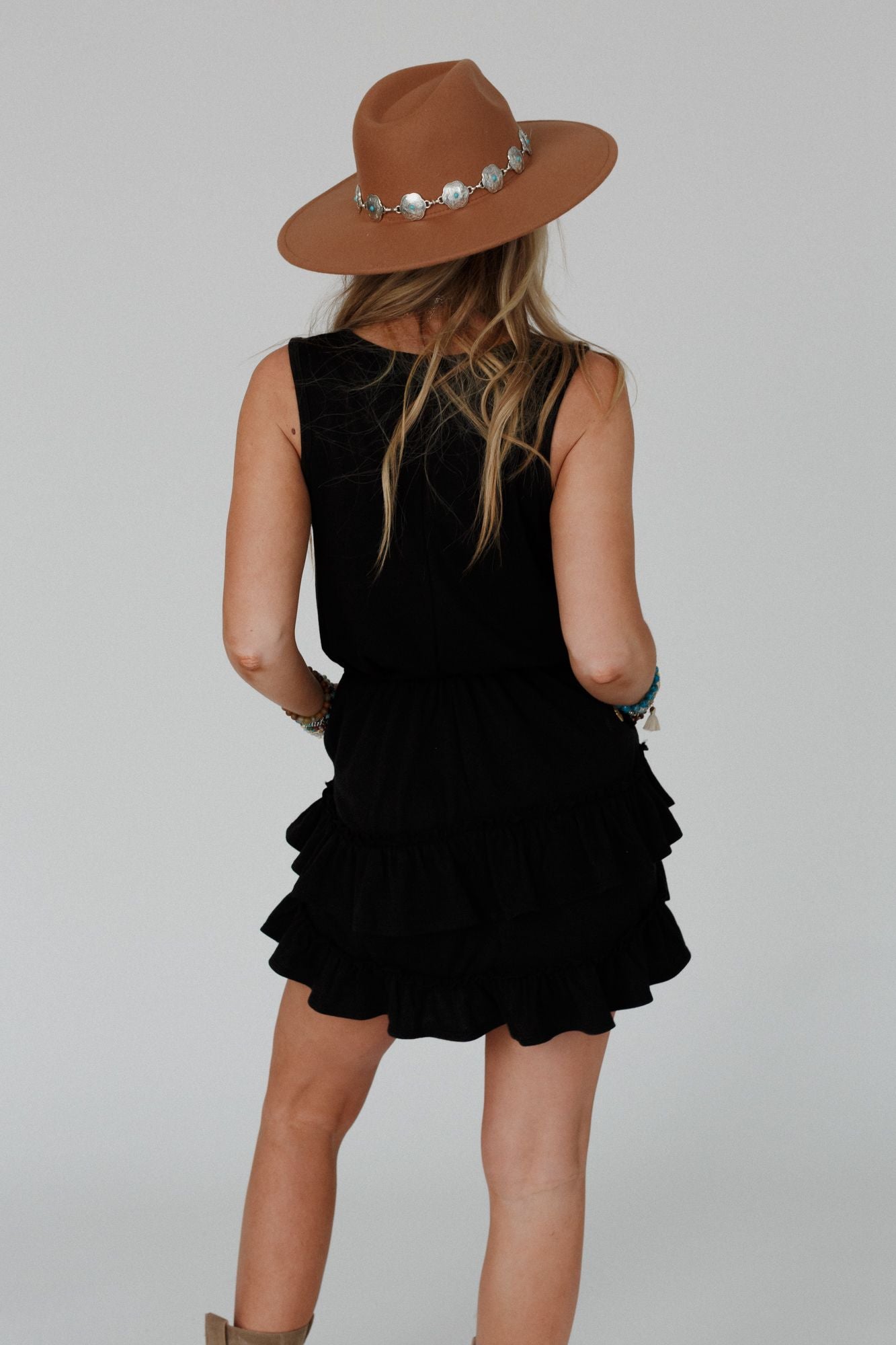Constance Ruffle Hem Sleeveless Dress - Black