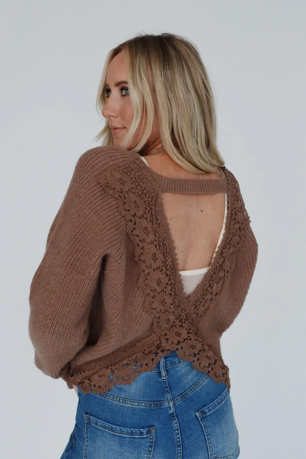 Back To Business Crochet Lace Top - Mocha