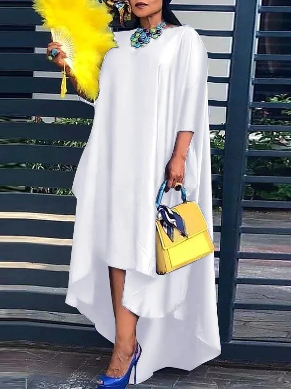 High-Low Irregular Clipping Solid Color Round-Neck Maxi Dresses