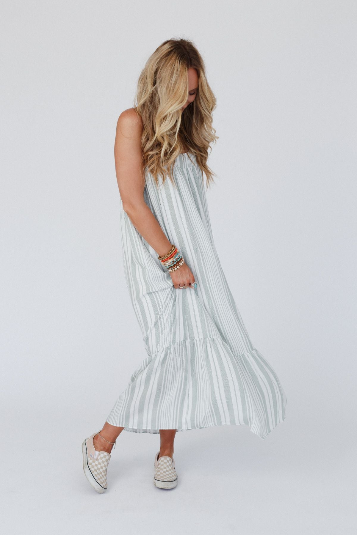Domenica Striped Maxi Dress - Sage