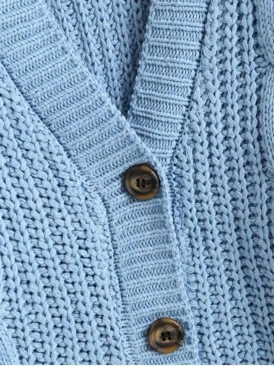 Plain Cable Knit Button Up Cardigan