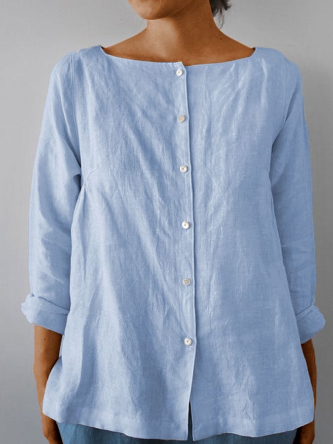 Women's Cotton Linen Casual Button Shirt