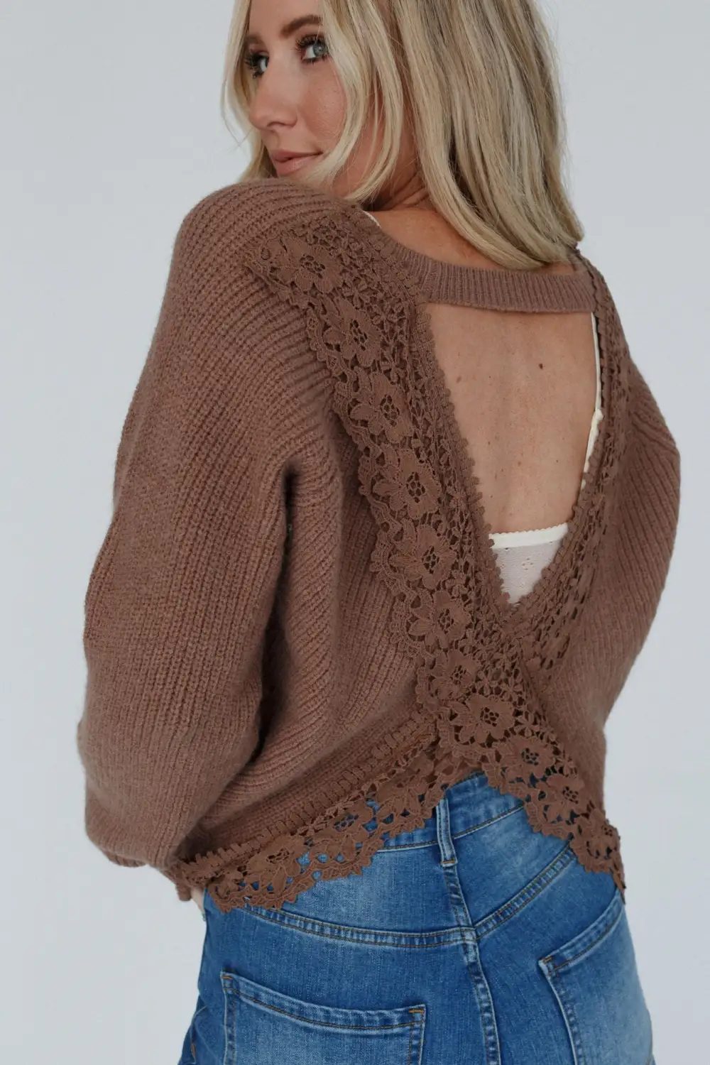 Back To Business Crochet Lace Top - Mocha