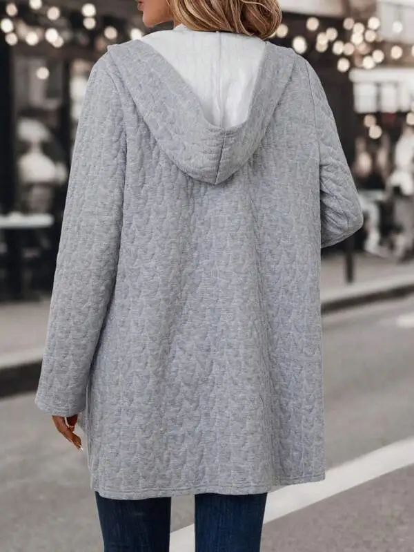 Grey Plain Long Sleeve Outerwear