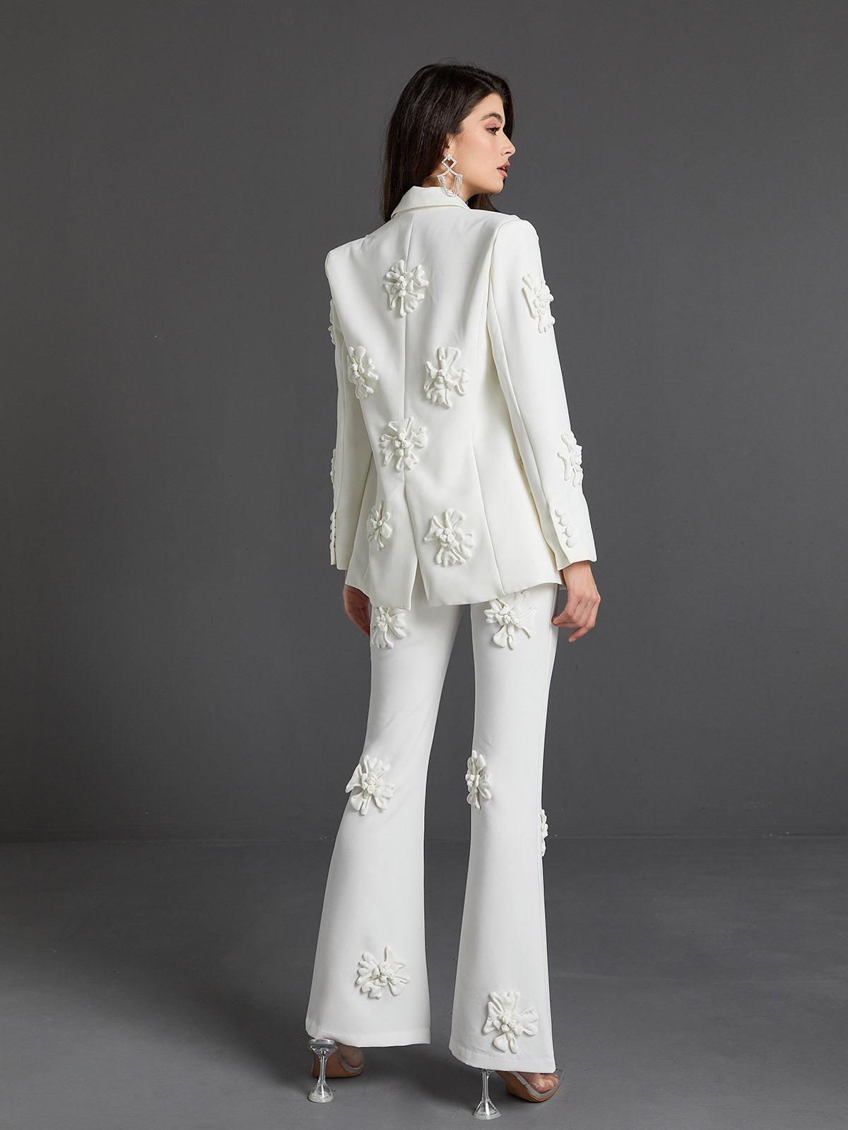 Indiana Floral Embellished Blazer Set In White