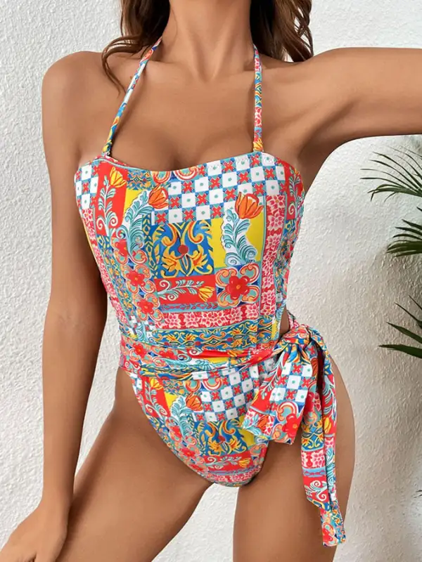 One-piece bikini retro bohemian ethnic sexy swimsuit