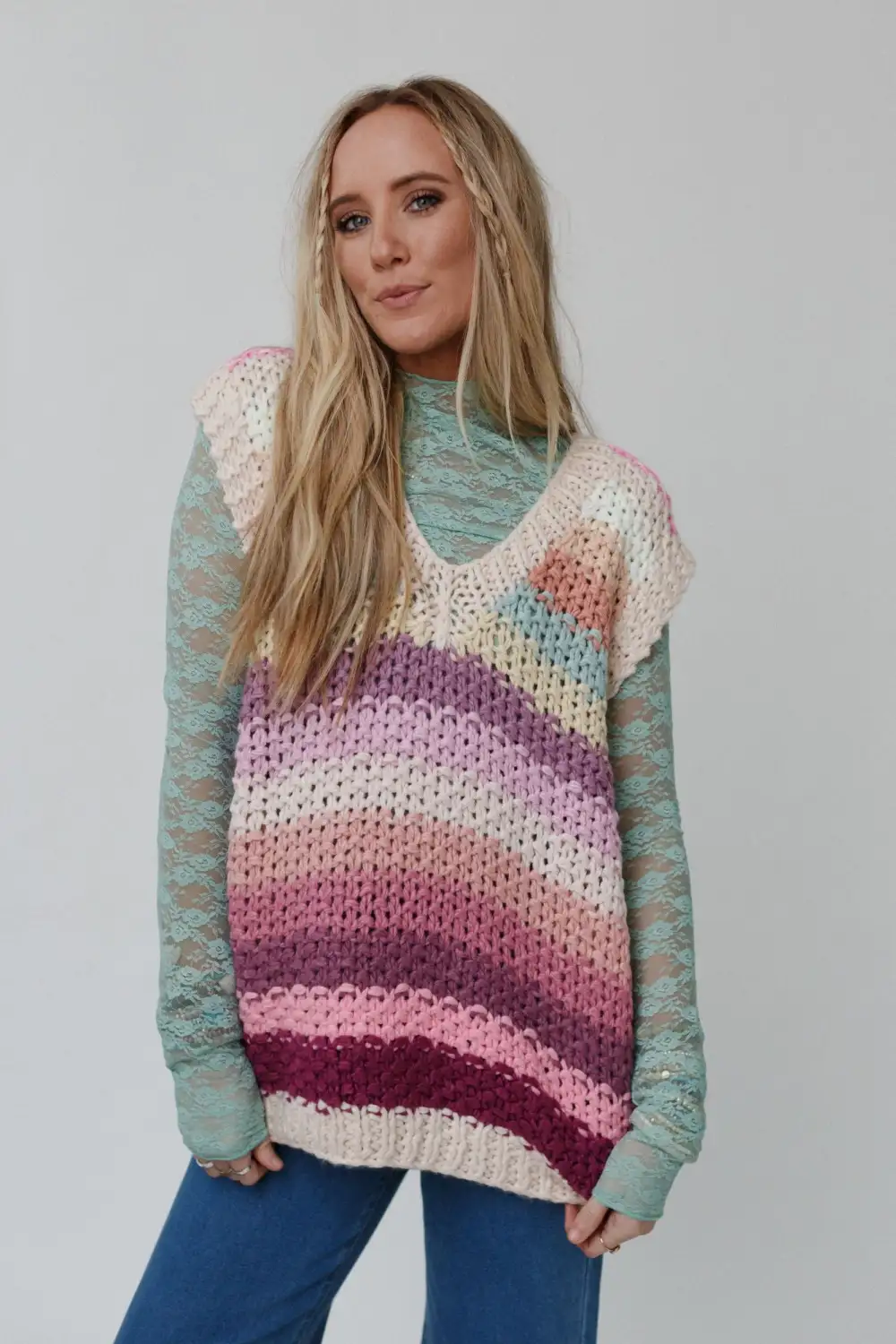 Wrapped Up In Color Knit Vest - Pink Multi