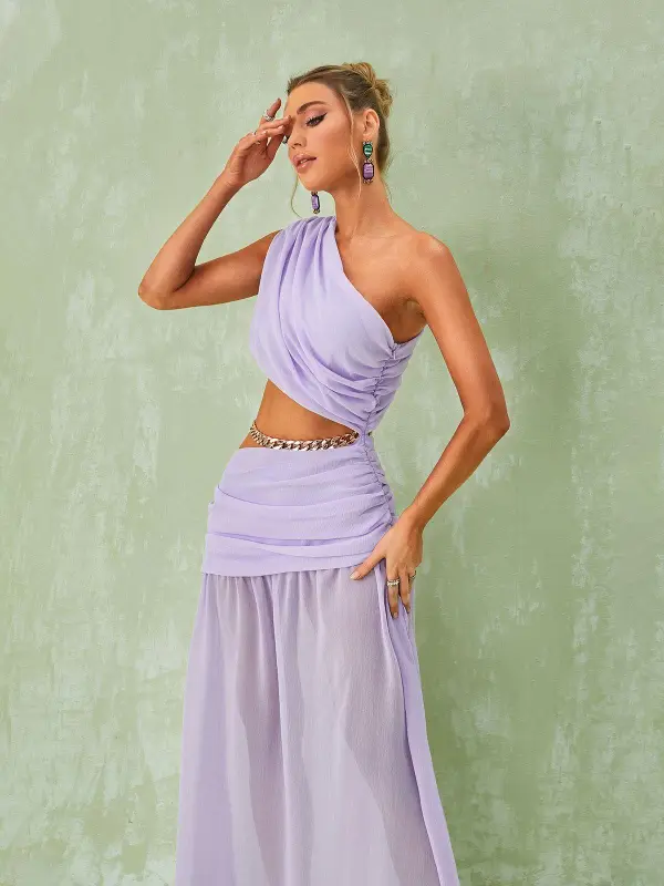 Psyche One Shoulder Chain Maxi Dress In Lavender