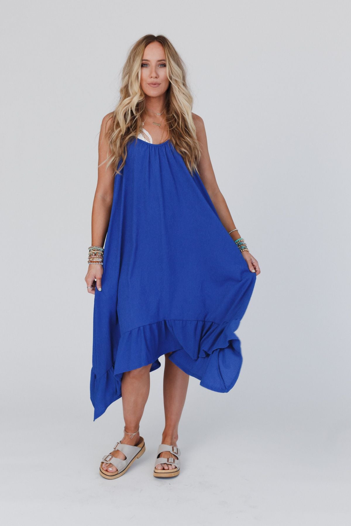 Ellie Ruffle Midi Dress - Blue