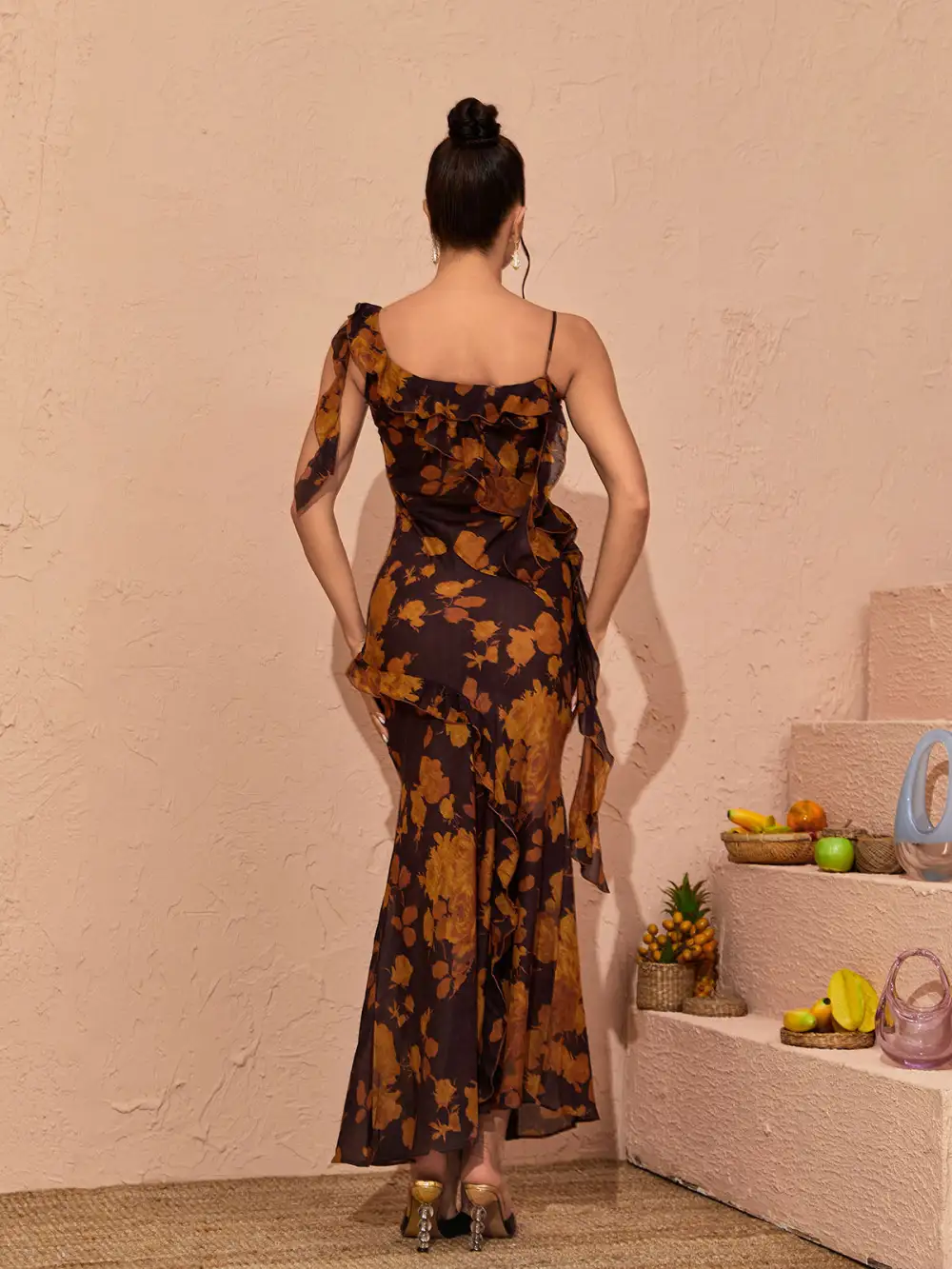 Zuri Ruffle Floral Printed Maxi Dress