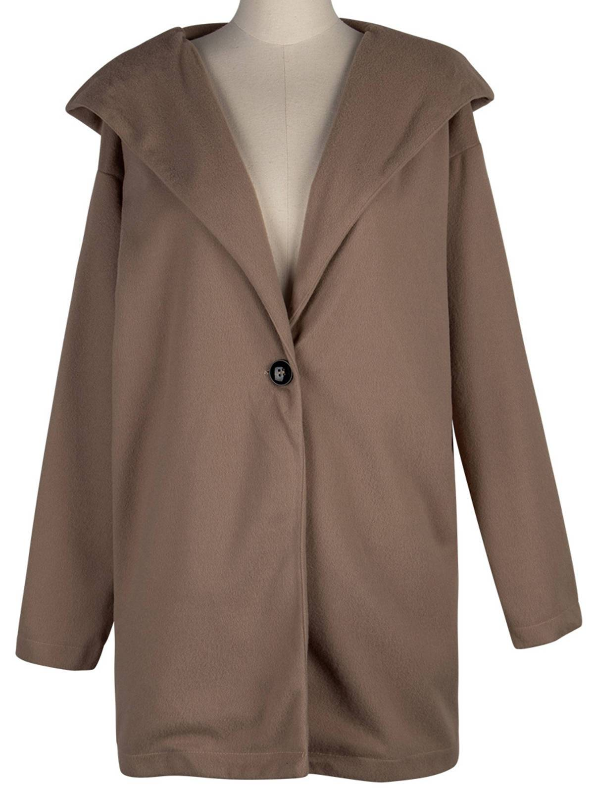 Round neck loose hooded woolen coat