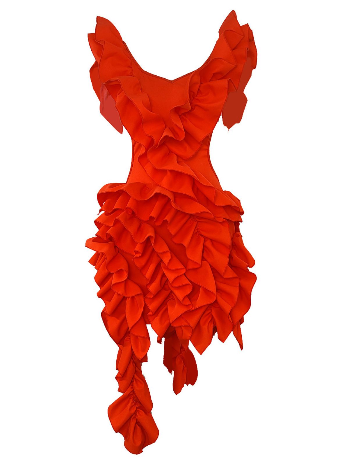 Margie Cutout Ruffle Tiered Dress  In Orange