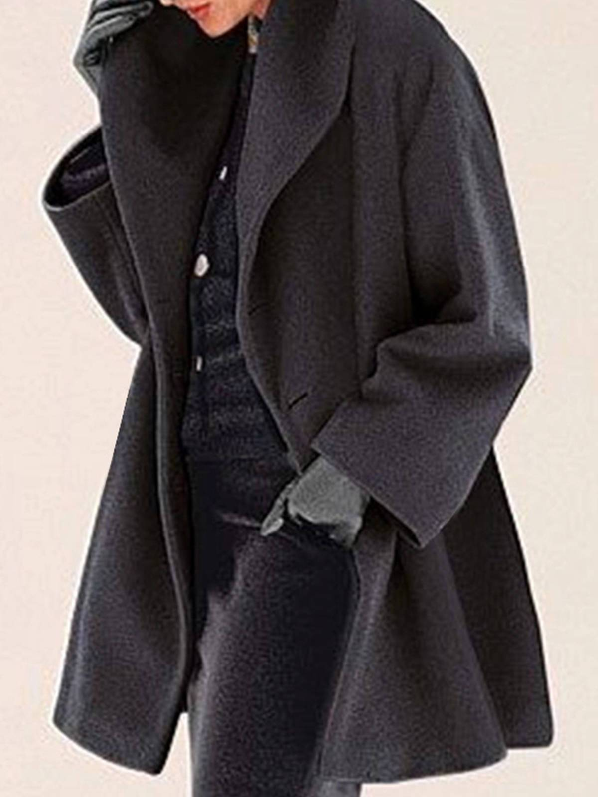 Round neck loose hooded woolen coat