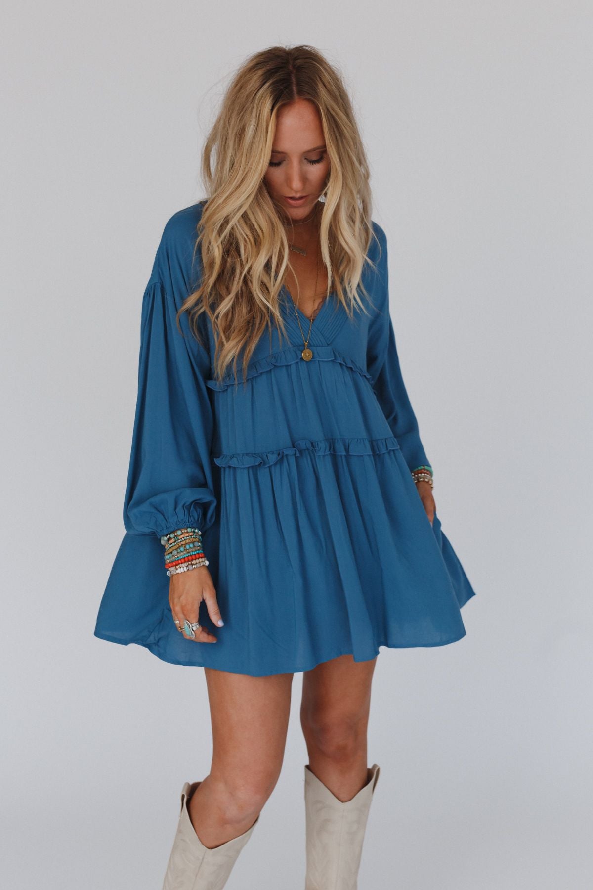 All Things New Mini Dress - Slate Blue