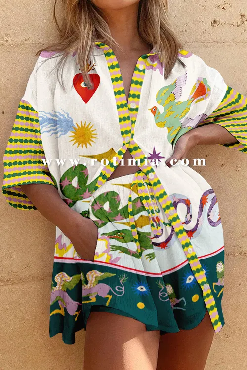 Graffiti Style Printing Holiday Casual Two-piece Set