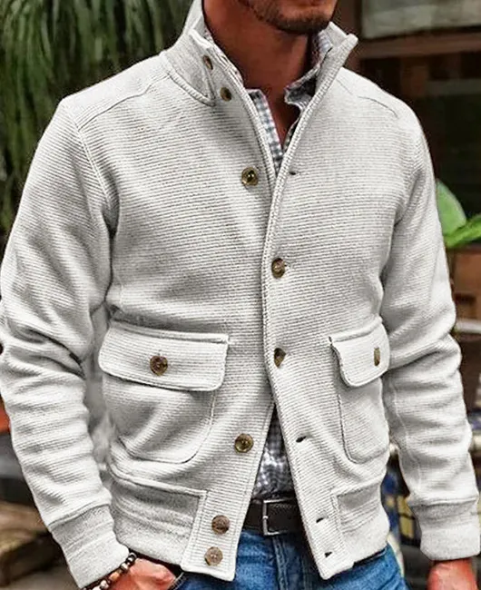 Casual Plain Mock Neck Single Breasted Jacket Coat