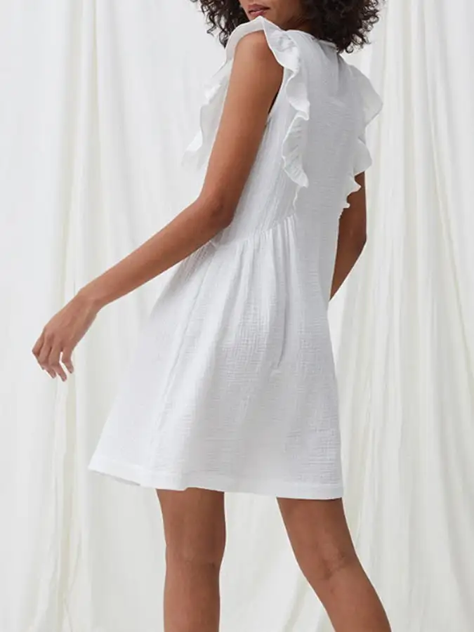 Women's Casual Cotton Linen Short-sleeved V-neck Dress