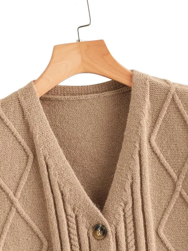 Button Front Ribbed Knit Cardigan