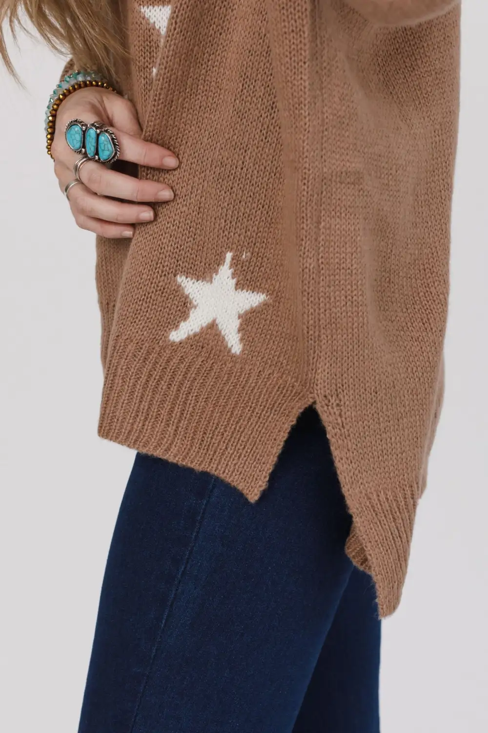 Shining Nights Starry V Neck Sweater - Caramel