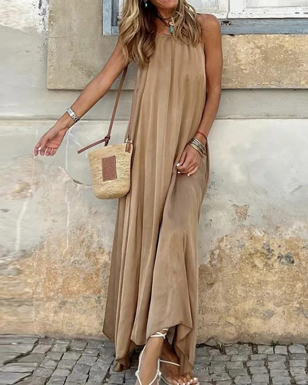 Women's Solid Color Sleeveless Loose Casual Dress