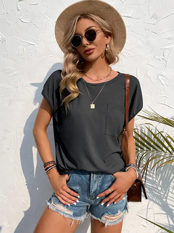 Simple Casual 5 Colors Round-Neck Short Sleeves T-Shirt Top