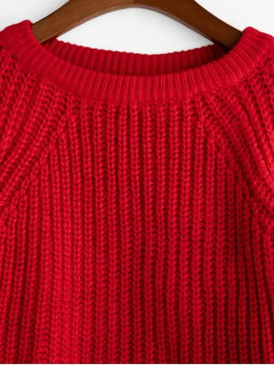 Raglan Sleeve Crew Neck Slit Colorblock Sweater