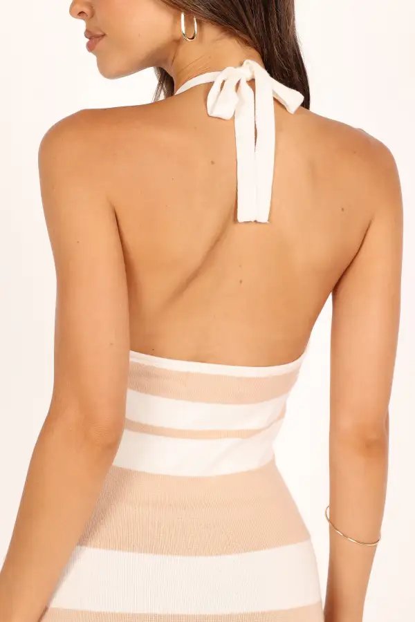Angelina Dress - Beige Stripe