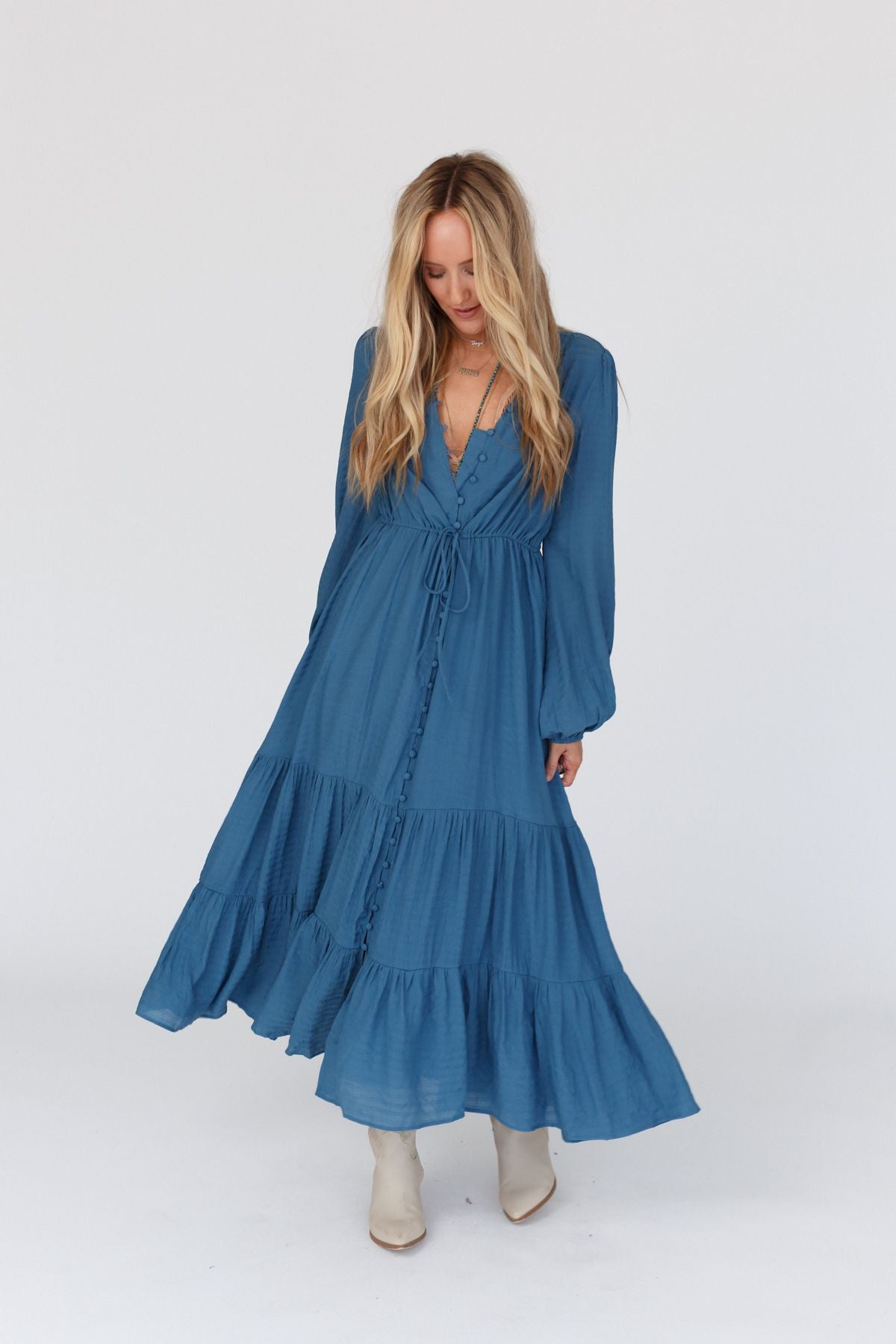 Karmela Puff Sleeve Maxi Dress - Blue