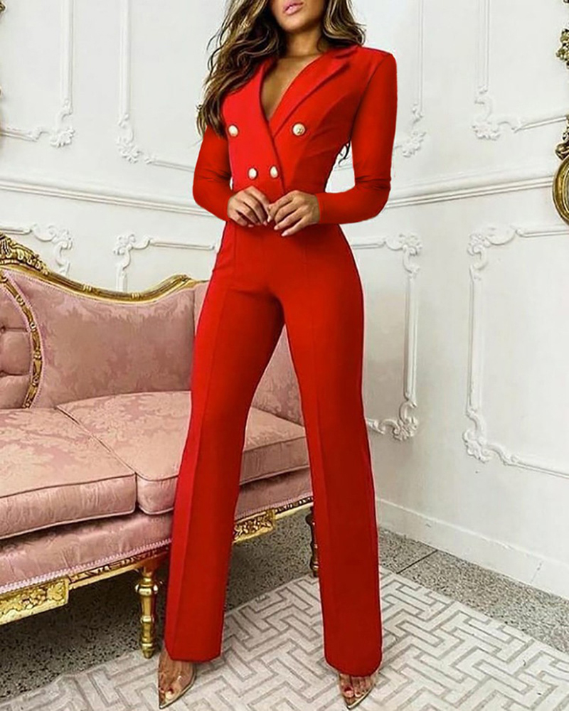 Elegant Long-sleeved Slim Suit Jumpsuit