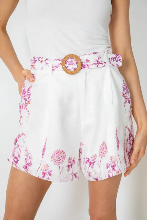 Floella Belted Shorts - Pink Print