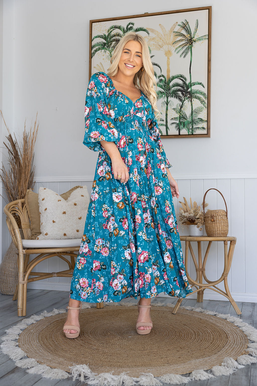The Miami Dress - Teal Bouquet