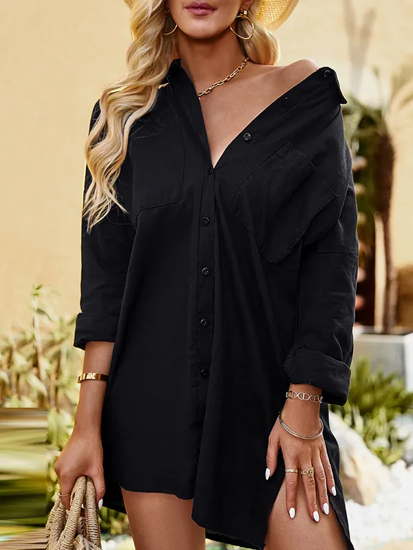 Solid Color Long Sleeves Loose Lapel Shirts Tops