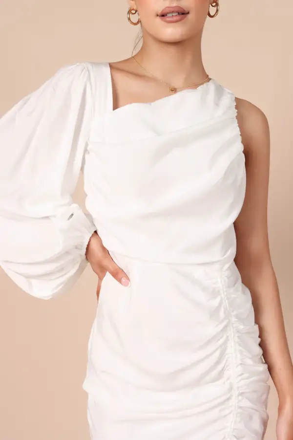 Toira One Shoulder Gathered Mini Dress - White
