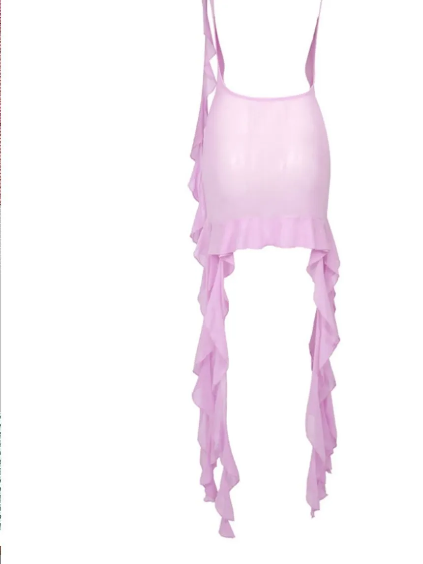 Corinna Flower Mesh Mini Dress In Lilac