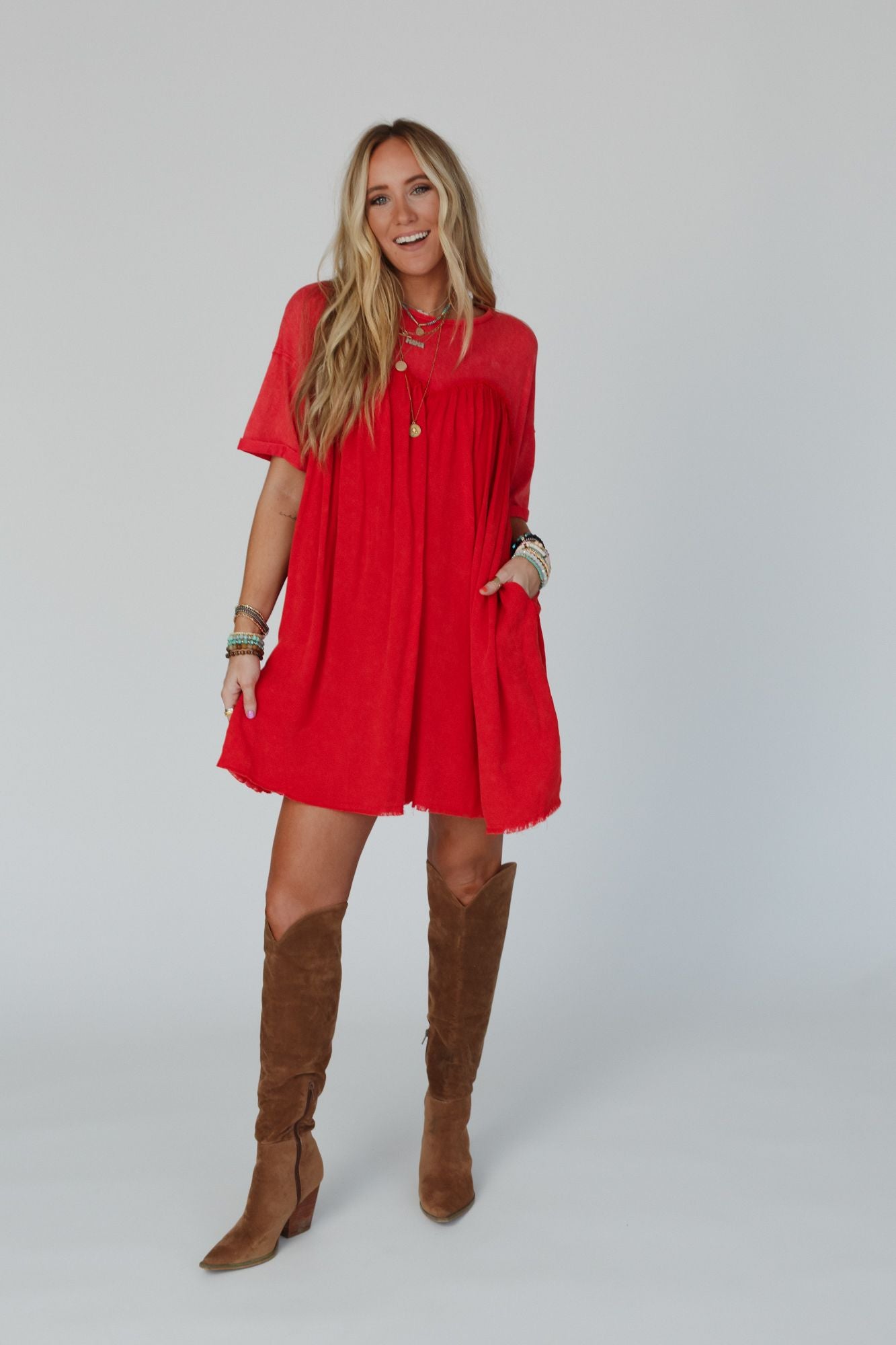 Keep In Touch Tunic Dress - Red